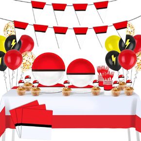 162Pcs Cartoon Animation Birthday Party Supplies Decorations for Birthday,Cartoon Theme Party Favors Including Banner, Plates, Cups, Napkins, Cutlery and Tablecloth for 24 Guests