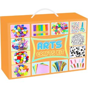 BNUZEIYI 2000 PCS Arts and Crafts Supplies for Kids All-in-1 Craft Kit with Pipe Cleaners Craft Box Set DIY Crafting Supply School Supplies Toys Gifts for Girls Boys Ages 4-6, 6-8, 8-12, Orange