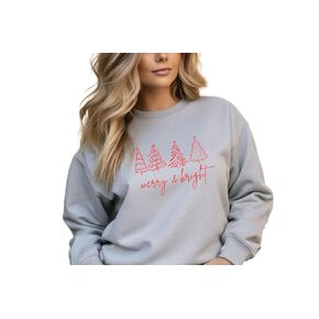 Merry & Bright Crewneck Sweatshirt - Christmas Sweatshirt - 100% Cotton (M, Red w/black)