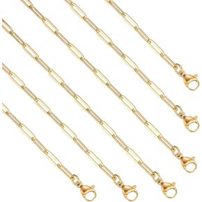 6 Pack Paperclip Chain Necklace Bulk Adjustable Gold Plated Stainless Steel Necklace Chains for Jewelry Making