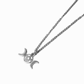 Hecate Triple Moon Goddess Necklace, Adjustable Silver Color Chain with Moon Charm and Hecate Pendant, Witchy Jewelry for Women