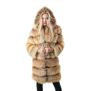 Fox Fur Coat with Hood for Women (Red)