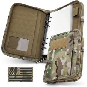 WYNEX Tactical Notebook Padfolio Ring Binder with 45 Sheets, Zipper Portfolio with Refillable 6-Ring Notepad, Army Military Waterproof Notebook Cover with Patch, to Record and Organize (5.5" x 8.5")