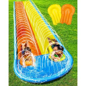 Lawn Water Slides 16ft x 80in Triple Slide with Built-in Sprinkler and 3 Bodyboards for Kids Adults Backyard, Slip and Slide in Outdoor Water Toys During Summer Holiday