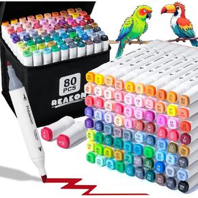Alcohol Art Markers, 80 Colors Fine & Chisel Dual Tip Marker Set, Permanent Art Markers for Adults Kids Sketching Painting Drawing and Coloring（White Barrel