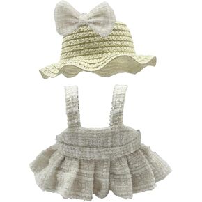 Doll Clothes Compatible with 15cm & 17cm Labubu Fashion Doll Outfit Set for La bubu Accessories, Dress Up Skirt with hat and Headwear Bow for Labubu Doll (White)