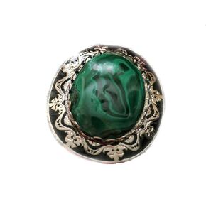 Two Bolo Ties Have An Oval 30 x 40 Piece of Malachite Set in a Black and Silver Tone Bezel With Sterling Silver Tips and either a Green Leather Cord or a Black Leather Cord (Black)