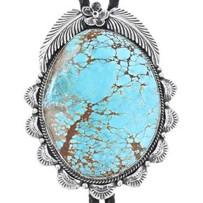 Massive Navajo Natural Number 8 Turquoise Sterling Bolo Tie High Grade Nevada 200 Carat Stone on Genuine Leather 0199
