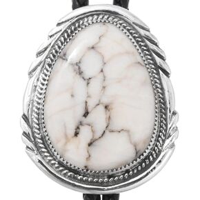 Navajo White Buffalo Hammered Silver Bolo Tie Sterling Design on Genuine Leather 1806