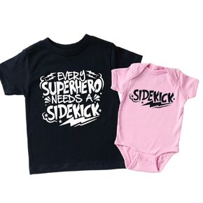 Every Super Hero Needs a Sidekick Big Brother Little Brother Outfit Matching Shirts Sets For Baby and Toddler, Personalized Big Bro Lil Bro Shirts, Cute Sibling Matching Outfits.