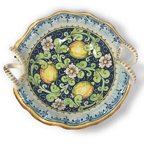 CERAMICHE D'ARTE PARRINI - Italian Ceramic Art Pottery Serving Bowl Centerpieces Hand Painted Decorative Lemons Made in ITALY Tuscan