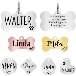 Ultra Joys Dog ID Tag, Custom Dog Tag Personalized Cat Tag, Pet ID Tag, Brushed Stainless Steel Heart Cat Tags Pet Tags Rose Gold Small