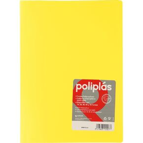 Grafoplas – Transparent Folder Covers, Foolscap Size, Yellow, 50 Polypropylene Linings, Opaque Polyplas Series, Made in Spain, Flexible Covers, Perfect for Filing Documents