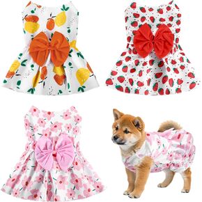 3Pcs Dog Pet Clothes Dog Dresses, Cute Floral Puppy Dresses Pet Cat Princess Bowknot Clothes Cute Puppy Summer Outfits for Medium and Small Dogs Cat Girls (7.7-15lb)
