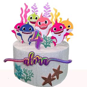 Custom Cake Topper Shark Baby. Personalized Cake Topper Shark. Deco party. Decoracion de tiburon baby personalizado para niña o niño.Name and age personalized.