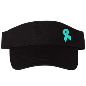 Ovarian Teal Cancer Ribbon Visor, Handmade Embroidered Cute, Support Walk Run Gift Clothing Hat Cap for Her Wife Mom Friend Sister Daughter, Chemotherapy Cancerversary Chemo