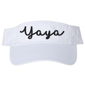 Women's Yaya or Custom Text Name Nickname Visor Script Cursive Font, Embroidered Handmade Cute Hat for Her Birthday Gift Present, Mother's Day Christmas Gender Reveal Baby Shower