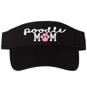 Women's Poodle Dog Mom أو Mama Black Visor ، Pustered Paw Paw Print Lity Gift ، Sun Hat Owner زوجة زوجة أخت عيد ميلاد الكلب Park Paw Print ،