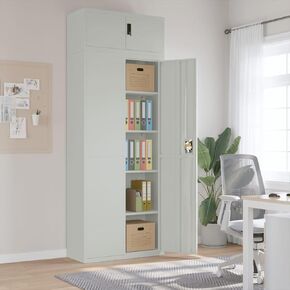 File Cabinet Light Grey Powder-Coated Steel Large File Cabinet