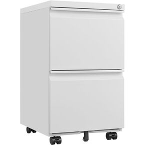 Mobile File Cabinet, Metal Storage Cabinet with 2 Drawer and Lock, White, Easy to Maintain, for Home Office