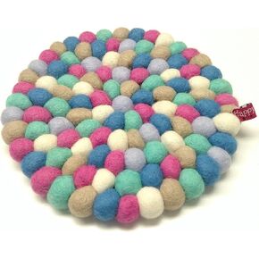 Happy As Larry Round Felt Ball Trivet (Trivet Only, Rasberry)