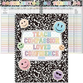 Composition Teacher Record Book 8.5" x 11" Pastel Face Pattern Teacher Class Grade Book Spiral Bound Record Double Sided Color Printing Office Supplies Favors Gift for Classroom School Planner