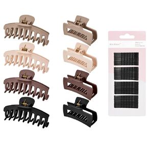 Hair Claw Clips for Women Matte Non-Slip 8-Pack | 4.3 inch & 3.5 inch Hair Clips | Strong Hold for Thick/Thin Hair & Curly Hair | Neutral Colors, All-Day Secure Grip