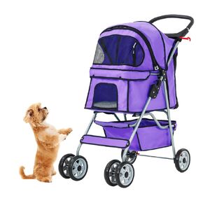 Pet Stroller 4 Wheels Dog Cat Stroller for Small Medium Dogs Cats Foldable Puppy Stroller with Storage Basket and Cup Holder,Black in Kuwait