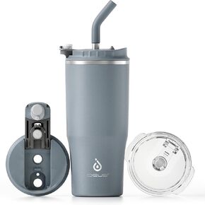 Ideus Travel Coffee Mug 14 oz, Stainless Steel Double-Wall Vacuum Leak-Proof Insulated Tumbler With Lid and Straw, Cup Holder Friendly, Ultimate Gray