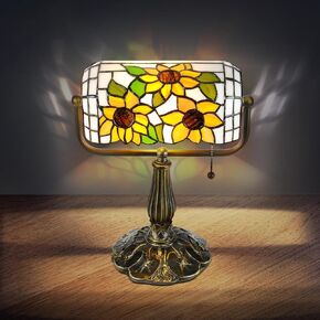Tiffany Bankers Desk Lamp,Sunflower Stained Glass Piano Light with LED Bulb, Vintage Tiffany Style Desk Lamp for Office, Study, or Joyful Home Décor.(Bohemian)