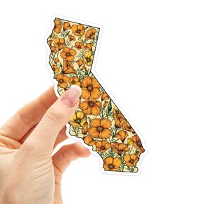 California Poppies Bumper Sticker - Cute Retro 70s Flower Sticker for Car - Vintage Southern California Golden Poppy Decal for Hydroflask (Large - 5" Tall)