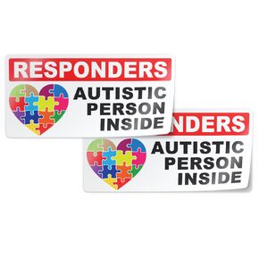 First Responders Autistic Person Inside Sticker Decal (4" x 2", 2 Pieces) - Protect Your Family by Flippin Stickers