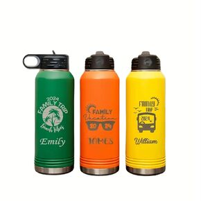 Next Day Shipping, Personalized Laser Engraved 20 32 40 oz Water Bottle with Name & Text, Stainless Steel Double Wall Vacuum Insulated with Lid and Straw Water Bottle, Custom Water Bottle for Gift