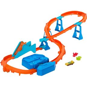 Hot Wheels Toy Car Track Set, Deluxe Building Box with Motorized Booster, 1:64 Scale Vehicle, Speed Snap Track, Boosted Jump Speedway