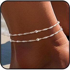 DEARMAY أساور الكاحل الذهبية المقاومة للماء للنساء - 6 قطع خلخال مطلية بالذهب عيار 14 قيراط بطبقات كوبية من سلسلة متعرجة لطيفة مجموعة خلخال صيفية على الشاطئ هدية للنساء والفتيات المراهقات in Kuwait