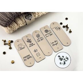 Custom Crochet Tags with Rivets - 0.95 x 3" Faux Leather Personalized Labels - Tags for Handmade Crochet Hats, Beanies, Blankets, Gifts