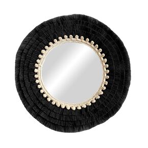 Wall mirror made of cotton bangs, black - MIRROR COTTON