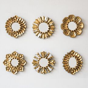 Gold wood frame mirror on the wall set 6 pcs - Hanging wall mirror living room decor- Peruvian mirror set valentines day gift for women, wife