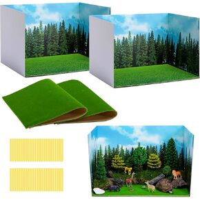 Codree 4 PCS Jungle Style Box Diorama Decor و Fake Grass Decor ، Rainforest Diorama Supplies Project Project Set ، مجموعة من الورق المقوى ديوراما والعشب الاصطناعي مع أشرطة مزدوجة على الوجهين لألعاب DIY Dollhouse Dollhouse