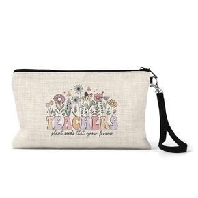 Personalized Teacher Wristlet Makeup Bag Cosmetic Zippered Pouch Tote for Women Back to School Appreciation Gift (Pencil Alphabet)
