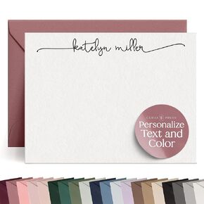 Personalized Stationery for Women Note Cards with Envelopes, Custom Note Cards, Personalized Thank You Cards with Envelopes, Personalized Handmade Notecards & Greeting Cards - Swash Flat
