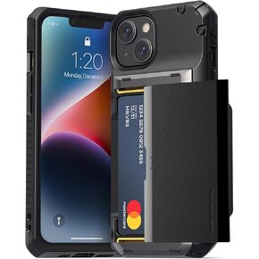 حافظة هاتف VRS DESIGN Damda Glide Pro لهاتف iPhone 14، محفظة شبه تلقائية متينة [4 بطاقات] حافظة متوافقة مع iPhone 14 (2022) (أسود أخدود)