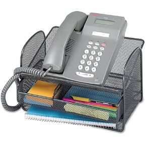 Safco 2160BL Onyx Angled Mesh Steel Telephone Stand 11 3/4 x 9 1/4 x 7 Black