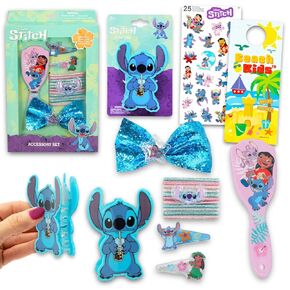 Lilo and Stitch Hair Accessories Set - Bundle with Disney Hair Ties, Claw Clip, Brush, Barrettes, Stickers, and More | Stitch Accessories for Girls, Kids