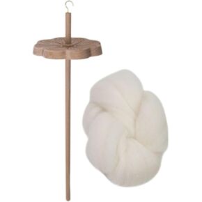 Top Whorl Yarn Spinner Drop Spindle Wheel Hand Carved Yarn Winder Top Whorl Yarn Spin Top Whorl Drop Spindle for Pom Pom's, 1 Spindle with Wool