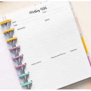 Meeting Notes Sheets for 9 Disc Medium Size Planners Printed Planner Pages for 7x9.25 Medium Size 9-Ring Planners