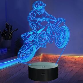 Lightzz Dirt Bike Homports for Boys ، مصباح Motocross 3D Night Light Illusion مصباح للبنين في سن المراهقة مراوح دراجة نوم ديكور غرفة نوم مع التحكم عن بُعد 16 ألوانًا متغيرة