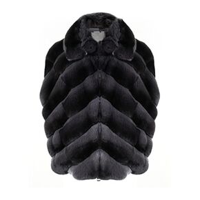 ME-03 Plush Furry Short Fur Vest With Real Rex Rabbit Fur And Lapel For Women In Luxury Chinchilla Color Fluffy Gilet Cropped Waistcoat Fuzzy Jacket (Custom Size, Chinchilla color)