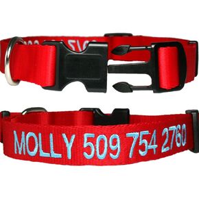 GoTags Personalized Dog Collars, Custom Embroidered Pet ID, Available in Soft Leather with Rounded Edges for Comfort Fit or Woven Nylon with Snap Closure Buckle, Great Alternative to Pet Tags