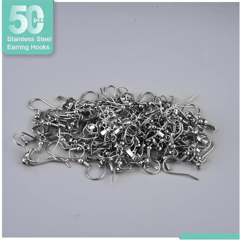 Earring Hooks 50PCS/25Pairs, Stainless Steel Ear Wires Fish Hooks, Hypo-allergenic Jewelry Findings Parts for DIY Jewelry Making in Kuwait